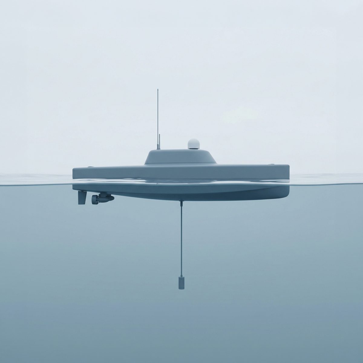 Section at the waterline: external antenna above the surface, submerged antenna below the surface