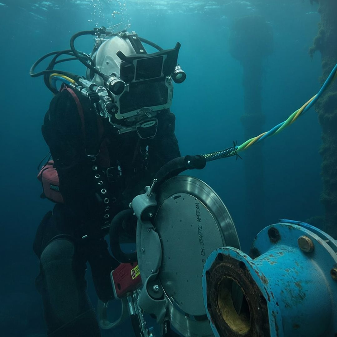 Operator wearing the Concordia harness working underwater