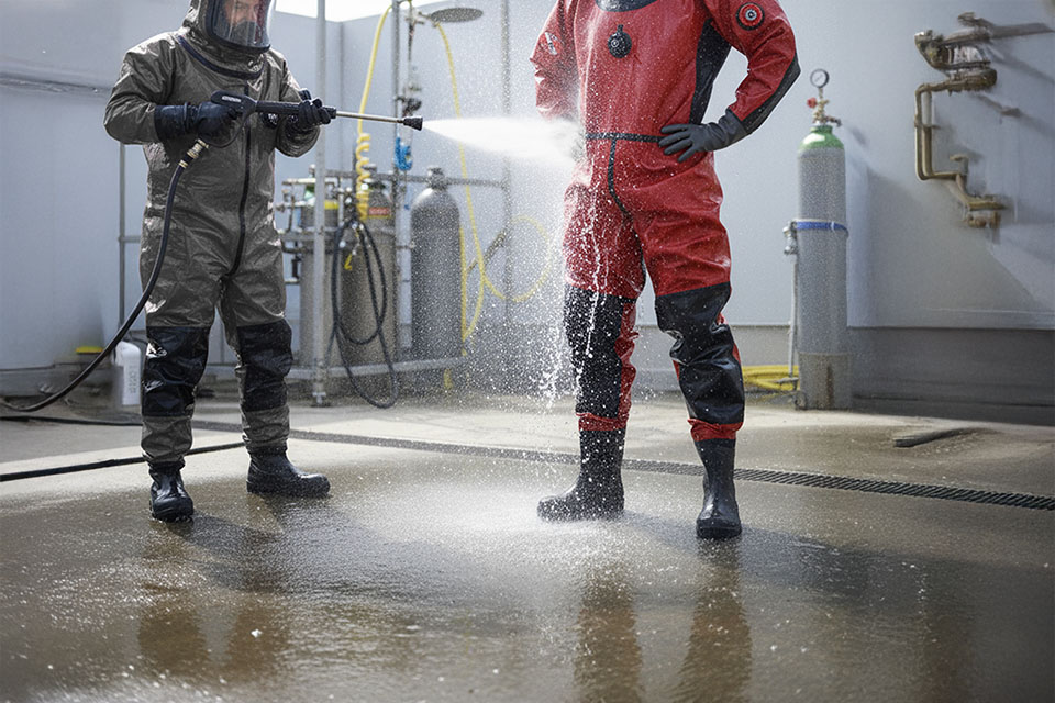 Pressure washing and easy decontamination of the suit