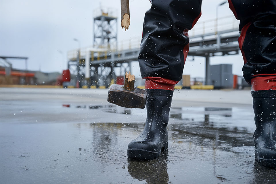 Integrated polyurethane safety boots with steel toe cap
