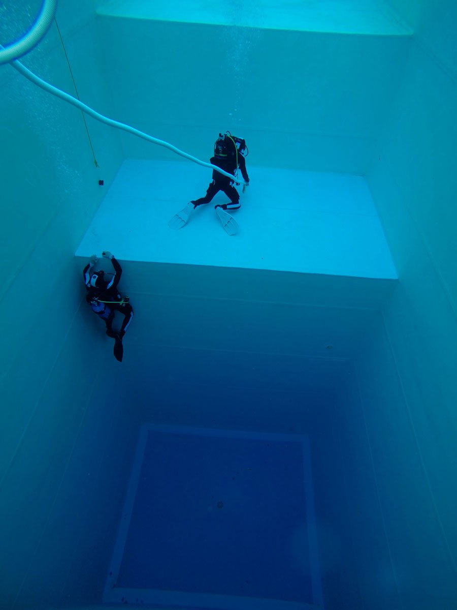 The pool seen from above, 10.5 metres deep