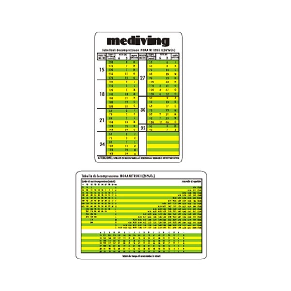 Decompression dive table NOAA NITROX I 32% O2 (Italian)